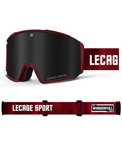 LECAGE Skibrille für Brillenträger Anti-Beschlag Snowboard Brille Hochauflösung UV-Schutz OTG Ski Brille Kompatibler Helm Schneebrille für Alle Wetterverhältnisse - Schwarz & Rot von LECAGE