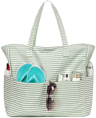 LEDAOU Große Strandtasche mit reißverschluss Damen Strandtuch Tote bag & Strandtuch Hausschuhe Wasserdicht Umhängetasche Tragetasche shopper sanddicht Pool Fitness Reisetasche familie von LEDAOU