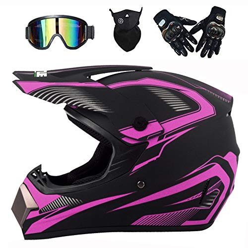 LEENP Professioneller Motocross-Helm, Herren Motorradhelm Cross-Helm Geschenk-Set mit Brille Maske Handschuhe, Motorrad Sports ATV MTB Quad Motorräder Off-Road DH Enduro-Helm Männer Damen,Pink,S von LEENP