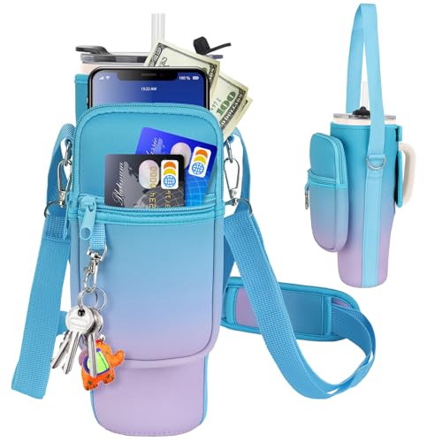 LEFOR·Z Tasche für Stanley Cup und zubehör,40 oz Wasserflaschen-Tragetasche mit Handytasche Verstellbarem Schultergurt,kompatibel mit Stanley,Meoky Trinkbecher Geeignet Zum Wandern Laufen Radfahren von LEFOR·Z