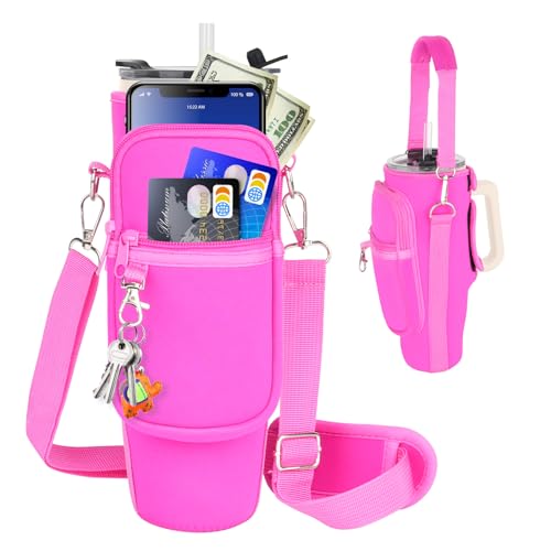 Tragetasche für Wasserflaschen mit Handyfach, kompatibel mit Stanley/Meoky Trinkbecher mit Griff, Neopren-Wasserflaschenhalter mit verstellbarem Riemen, kompatibel mit Stanley Cup-Zubehör Tragetasche für Wasserflaschen mit Handyfach, kompatibel mit Stanley/Meoky Trinkbecher mit Griff, Neopren-Wasserflaschenhalter mit verstellbarem Riemen, kompatibel mit Stanley Cup-Zubehör von LEFOR·Z