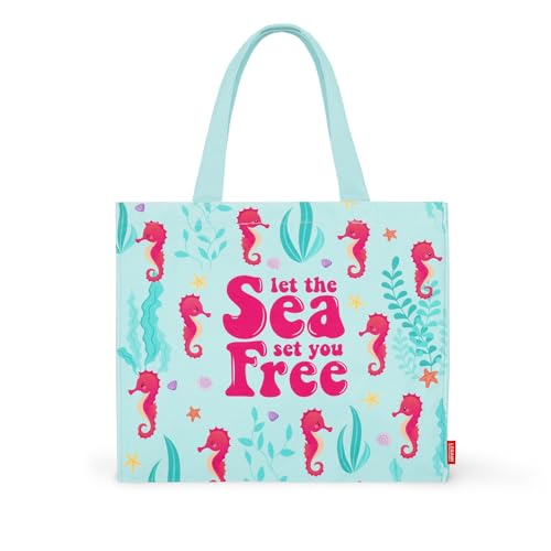 Legami - Strandtasche, große Strandtasche, Beach Bag aus verstärktem Material, Strandtasche mit Magnetverschluss, Tote Bag, trägt bis zu 15 kg, 44 x 61,5 cm, Seahorse, blau, Zeitgenössisch von LEGAMI