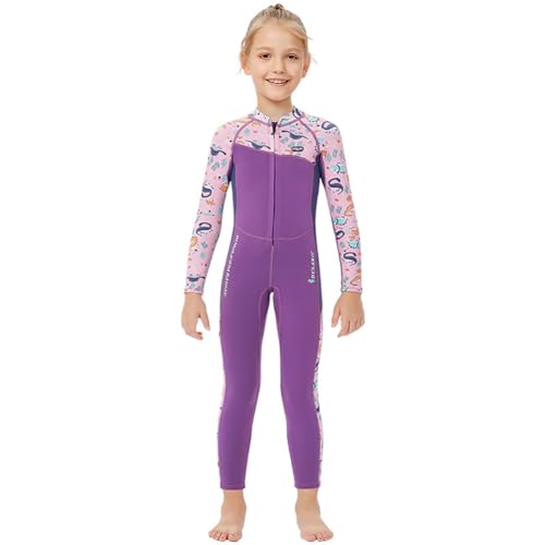 LEIDIMUS Kinder-Neoprenanzug für Mädchen, 2,5mm Neopren Badeanzug mit Langen Ärmeln und Frontreißverschluss für Wärme im kalten Wasser beim Tauchen, Surfen und Schwimmunterricht, Lila,XL LEIDIMUS Kinder-Neoprenanzug für Mädchen, 2,5mm Neopren Badeanzug mit Langen Ärmeln und Frontreißverschluss für Wärme im kalten Wasser beim Tauchen, Surfen und Schwimmunterricht, Lila,XL von LEIDIMUS