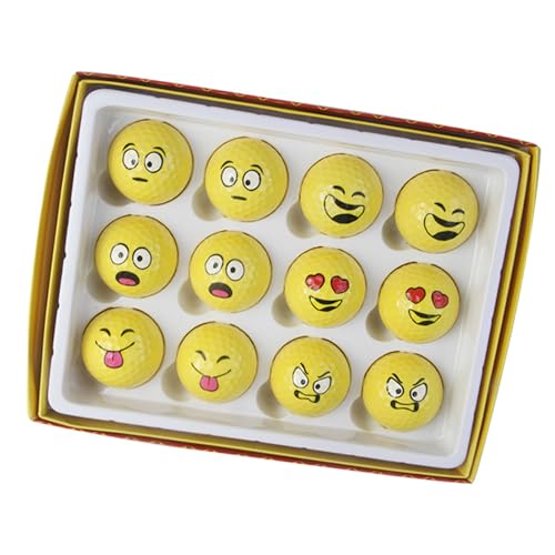 LEIDJGUN 12 Stücke Emotion Gesicht Golfball Gelb Gummi Golfplätze Praxis Kugel Sport Stress Kugel Für Kinder Männer Frauen Schule Belohnung von LEIDJGUN