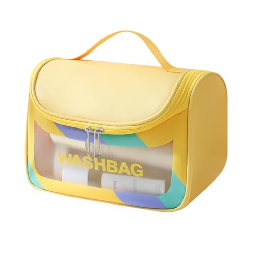 LEIDJGUN Make-up-Tasche mit großem Fassungsvermögen, PU-Leder, Kosmetiktasche, Reise-Kulturbeutel, wasserdicht, Strandtasche, Make-up-Aufbewahrungstasche, gelb, Normal von LEIDJGUN