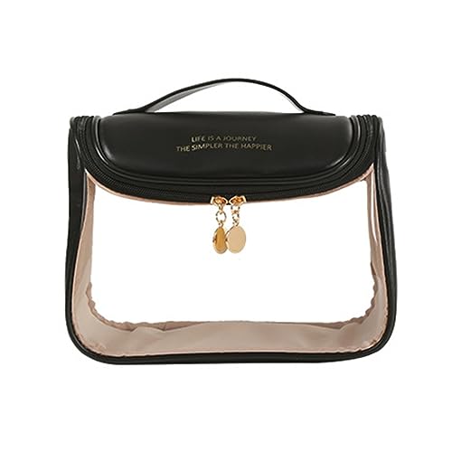 LEIDJGUN Make-up-Tasche mit großem Fassungsvermögen, tragbar, Reise-Kosmetiktasche, transparent, wasserdicht, Badezimmer-Kulturbeutel für Damen, Schwarz , Normal von LEIDJGUN