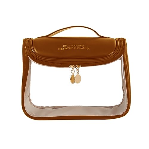 LEIDJGUN Make-up-Tasche mit großem Fassungsvermögen, tragbar, Reise-Kosmetiktasche, transparent, wasserdicht, Badezimmer-Kulturbeutel für Damen, braun, Normal von LEIDJGUN