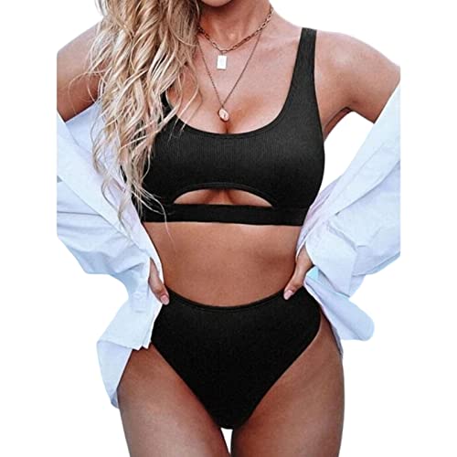 LEJIAJU Damen-Bikini-Set, zweiteilig, hoch geschnitten, hoher Ausschnitt, Badeanzug für Urlaub, Surfen von LEJIAJU