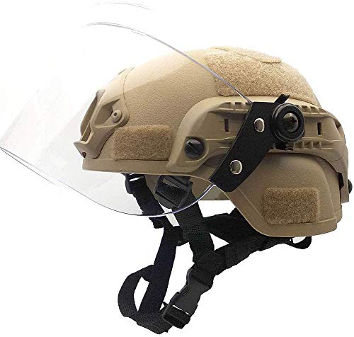 LEJUNJIE Taktisch Mich 2000 Schnell Helm mit klarem Riot Visier Gesichtsschutz Schiebeschutzbrille für Airsoft Paintball CS Kriegsspiele im Freien von LEJUNJIE