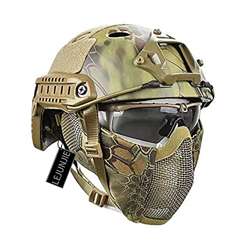 PJ Airsoft Paintball Fast Helm mit faltbarem Gehörschutz halbe Stahlnetz Maske und Brillen Set von LEJUNJIE