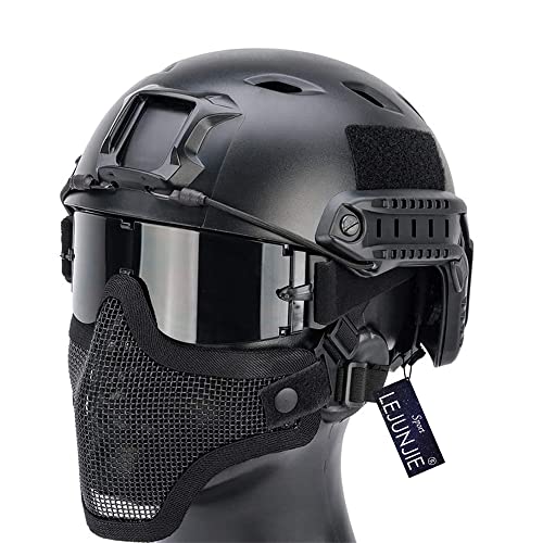 PJ Taktik Airsoft Fast Helm und Faltbare Half-Face Mesh-Maske, Schutzbrille mit 3 Farblinsen-Brille Set, für CS Hunting Paintball Shooting BB Gun PJ Taktik Airsoft Fast Helm und Faltbare Half-Face Mesh-Maske, Schutzbrille mit 3 Farblinsen-Brille Set, für CS Hunting Paintball Shooting BB Gun von LEJUNJIE