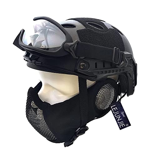PJ Taktik Airsoft Fast Helm und Faltbare Half Face Mesh Maske mit Brille Full Face Protection Set für Paintball BB Gun von LEJUNJIE