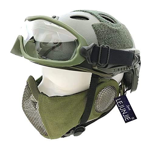 PJ Taktik Airsoft Fast Helm und Faltbare Half Face Mesh Maske mit Brille Full Face Protection Set für Paintball BB Gun von LEJUNJIE