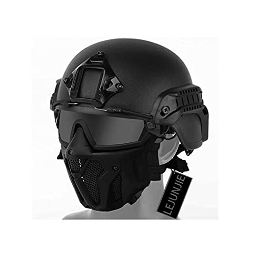 LEJUNJIE PJ Taktik Airsoft Helm und Vollgesichtsschutz Maske Set,mit Abnehmbarer Antibeschlagbrille Fast Helm für Paintball CS, Unisex-Jugendliche von LEJUNJIE