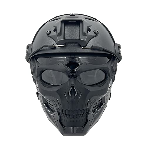 PJ Taktik Schutz Helm und Totenkopf Masken-Set, mit Verstellbarer Vollgesichts-Schutz Maske FAST Helm, Geeignet für Paintball-Schießen, CS-Spiele, Kostümpartys von LEJUNJIE