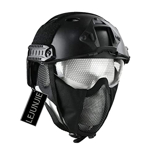 PJ Typ Tactical Multifunktionaler Airsoft Fast Helm mit Faltbarem Gehörschutz Stahlnetz Maske und Schutzbrille von LEJUNJIE