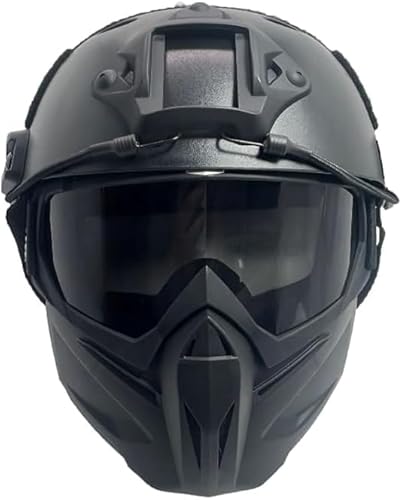 Taktischer Airsoft-Helm und Vollgesichtsmaske, abnehmbare Schutzbrille, Paintball-PJ-Fast-Helm mit vorderer NVG-Halterung und Seitenschiene Taktischer Airsoft-Helm und Vollgesichtsmaske, abnehmbare Schutzbrille, Paintball-PJ-Fast-Helm mit vorderer NVG-Halterung und Seitenschiene von LEJUNJIE