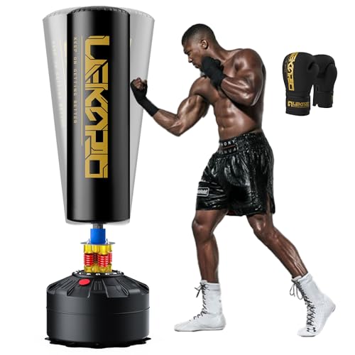 LEKÄRO Freistehender Boxsack mit Boxhandschuhe Kickboxsack Schwerer Erwachsenen Standboxsack mit Saugfuß Muay Thai MMA Training (Schwarz Gold) LEKÄRO Freistehender Boxsack mit Boxhandschuhe Kickboxsack Schwerer Erwachsenen Standboxsack mit Saugfuß Muay Thai MMA Training (Schwarz Gold) von LEKÄRO