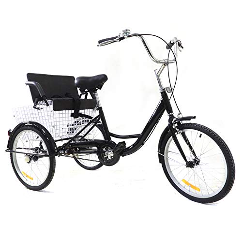LENJKYYO 3 Rad Fahrrad Dreirad Schwarz 20 Zoll 1 Geschwindigkeit für Kinder und ältere Menschen Dreirad für Erwachsene Single Geschwindigkeit Rad Fahrrad Pedal mit Warenkorb von LENJKYYO