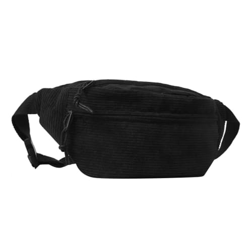 LERONO Taschen für Damen, Crossbody-Hüfttasche, Brusttasche für Teenager, Erwachsene, Cord, Bauchtasche, große Kapazität, Sporttasche, vielseitige Reise-Gürteltasche, Schwarz , Without pendant von LERONO