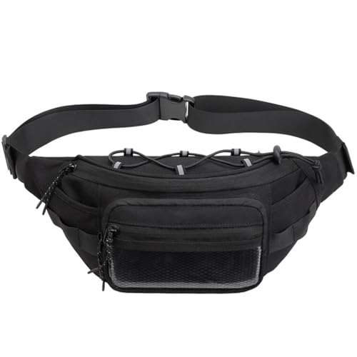 LERONO Taschen für Damen, Herren, Hüfttasche, multifunktionale Brusttasche mit verstellbarem Riemen, lässige Hüfttasche, Gürteltasche für Reisen, Wandern, Schwarz von LERONO