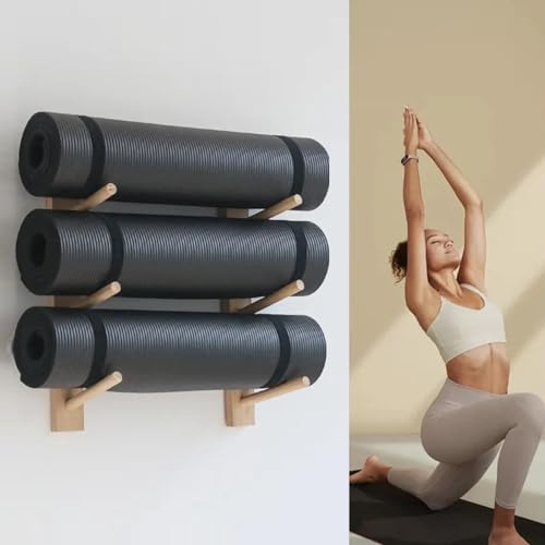 Yogamatten-Aufbewahrungsregal, Wandhalterung, 3/6/9 Regal, Yogamatten-Halter, Holz-Aufbewahrungsregal für Yogamatte/Schaumstoffrolle, Wandregal-Organizer für Yoga-Raum/Heim-Fitnessstudio-Dekor von LESBJFDM