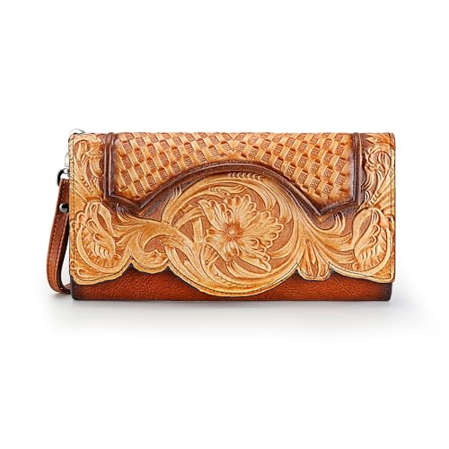 LETEULO Geldbörse Damen Leder Gross Geldbeutel Jahrgang Groß Lang Portemonnaie Frauen Portmonee Dreidimensionales Muster Clutch Leder mit Reißverschluss Braun LETEULO Geldbörse Damen Leder Gross Geldbeutel Jahrgang Groß Lang Portemonnaie Frauen Portmonee Dreidimensionales Muster Clutch Leder mit Reißverschluss Braun von LETEULO