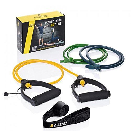 Let’s Bands Powerband Set Tube – 3 Verschiedene Stärken, praktischer Tragebeutel + Türanker, für Ganzkörper-Workouts, 60 Tage Gratis Online-Gym von LETSBANDS