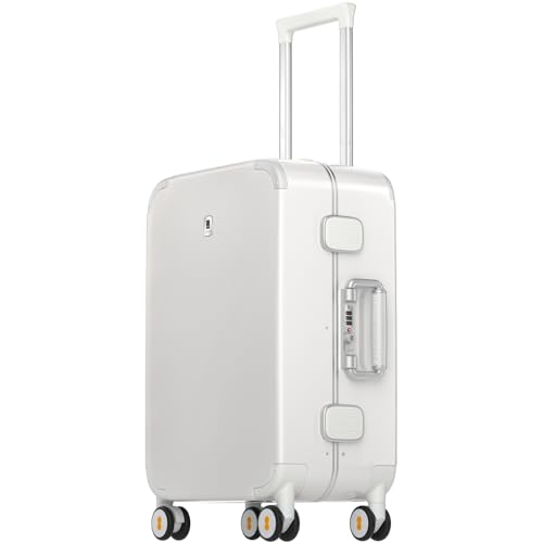 LEVEL8 Koffer Handgepäck Aluminium Rahmen Reisekoffer mit 4 Rollen Cabin Trolley Rollkoffer Hartschalenkoffer mit TSA Schloss Gepäck Vintage Modern 56cm Beige von LEVEL8