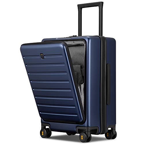 LEVEL8 Handgepäck Koffer mit Laptopfach, Handgepäck Trolley Leichtgewicht Hartschalen Reisekoffer mit abschließbarer Vortasche 8 Spinner Rollen TSA, 55cm, 35L, Blau von LEVEL8