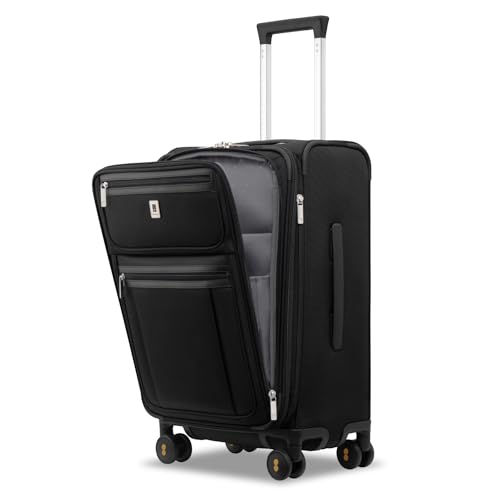 LEVEL8 Reisekoffer Handgepäck Koffer mit Laptopfach, Leicht Stoffkoffer mit 4 Rollen TSA, Business Trolley Softside-Gepäck Erweiterbar 40-46Liter (57.5cm,Schwarz) von LEVEL8
