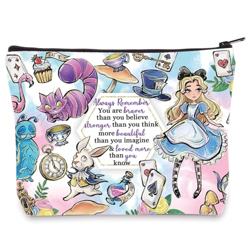 LEVLO Kosmetiktasche mit Reißverschluss, Motiv: Märchen-Fans, Geschenk mit Aufschrift "You Are Braver Stronger Smarter Than You Think", für Damen und Mädchen, Always Alice Make-up-Tasche, LEVLO Kosmetiktasche mit Reißverschluss, Motiv: Märchen-Fans, Geschenk mit Aufschrift "You Are Braver Stronger Smarter Than You Think", für Damen und Mädchen, Always Alice Make-up-Tasche, von LEVLO