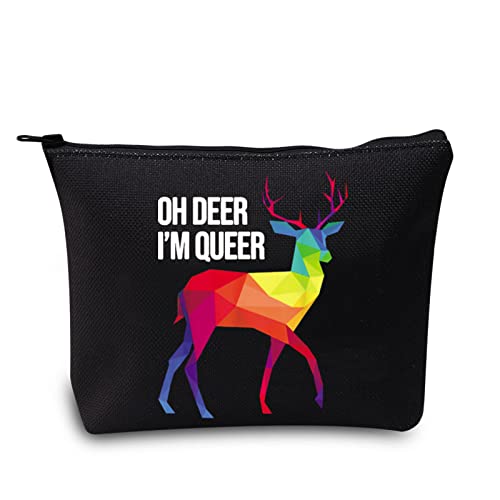LEVLO LGBT Gay Pride Kosmetiktasche Gay Pride Geschenk Oh Deer I'm Queer Make-up-Tasche mit Reißverschluss Tasche Lesben Queer Geschenk (I'm Queer), I'm Queer Black, Make-up-Tasche von LEVLO
