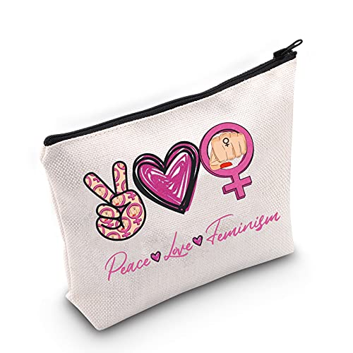 LEVLO Lustige Feminismus-Kosmetiktasche für weibliche Ermächtigung, Geschenk, Frieden, Liebe, Feminismus, Make-up, Reißverschluss, Tasche, femininistisches Geschenk, Peace Love Feminism von LEVLO