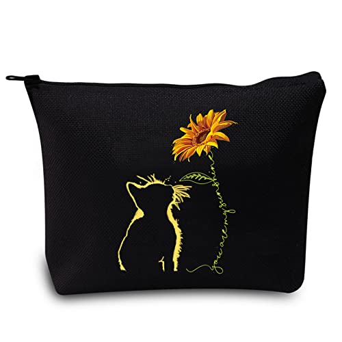 LEVLO Lustige Kosmetiktasche für Katzenliebhaber, Geschenk mit Aufschrift "You Are My Sunshine", Make-up-Tasche mit Reißverschluss für Damen, Mädchen, Teenager, Cat Sunshine Black, Large, von LEVLO