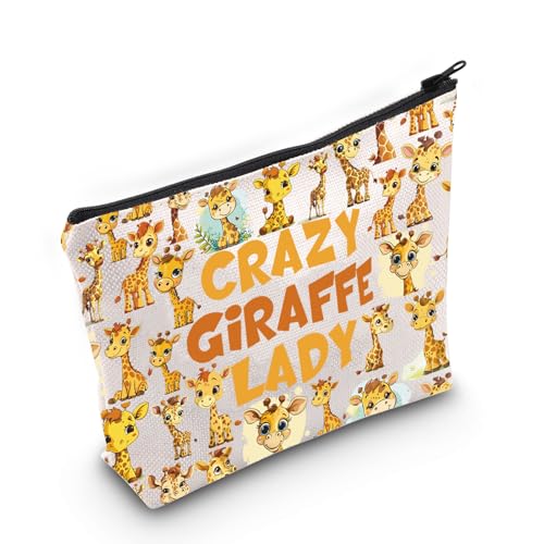 LEVLO Lustige Kosmetiktasche mit Giraffenmotiv, Tierliebhaber, Geschenk, verrückte Giraffe, Dame, Giraffenliebhaber, Reißverschluss, Giraffen-Merchandise-Artikel, Crazy Giraffe Lady, Kosmetiktasche von LEVLO