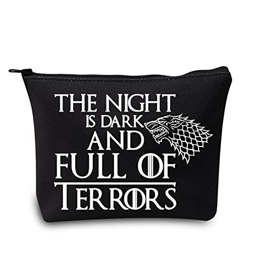 LEVLO Thrones Game Kosmetiktasche Thrones Game Fans Geschenk The Nnight Is Dark And Full Terror Thrones Game Make-up Reißverschluss Tasche für Freunde Familie, The Night Is Dark Black, Make-up-Tasche von LEVLO