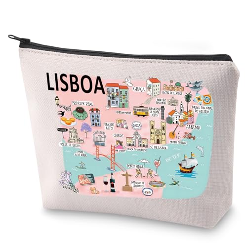 LISBOA Make-up-Tasche mit Karte von Portugal, Reise-Kosmetiktasche, Umzug nach Lisboa, Geschenk für Familienausflug, Kulturbeutel, LISBOA, Lisboa von LEVLO