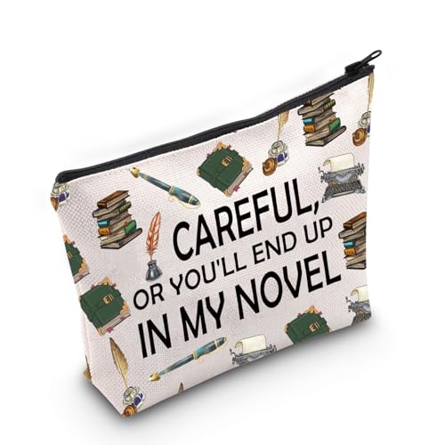 Make-up-Tasche mit Aufschrift "Careful Or You'll End Up In My Novel Writer", Autorengeschenke für Frauen, Schriftstellerin, Geschenk, Schreibliebhaber, Romanautorin, Reißverschlusstasche, In My Novel von LEVLO