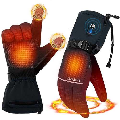 LEWOTE Beheizte Handschuhe, Elektrische Wiederaufladbare Beheizte Hand Warmer Ski Handschuhe für Männer Frauen, wasserdichte Touchscreen Handschuhe für Radfahren, Jagd, Skifahren, Motorrad (L) von LEWOTE