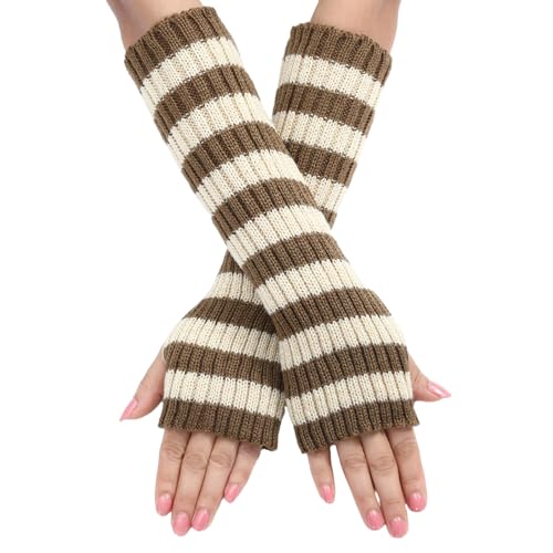 LEYILE Warme Winterhandschuhe für Erwachsene, gestrickt, gestreift, Halbfinger-Handschuhe, Strickhandschuhe für kaltes Wetter, Radfahren von LEYILE