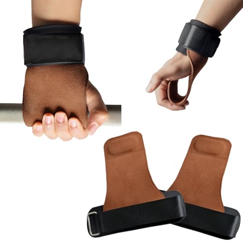 LEZER Handgelenkschlaufe für Gewichtheben, Kreuzheben und Powerlifting, Griffstützhandschuhe, Fitnessstudio, Hand- und Handgelenkschutz – doppellagiges Leder, verstellbar, Neopren-gepolstert von LEZER