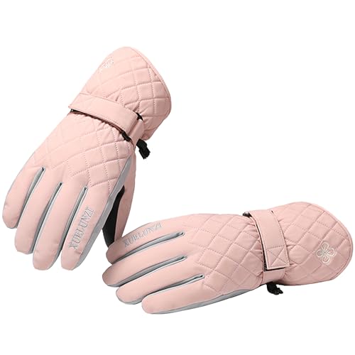 LEcylankEr Skihandschuhe für Damen, Touchscreen-Winterhandschuhe, Wasserdicht Snowboard Handschuhe, Modische Warme Sporthandschuhe mit Muster (Gitter-Rosa) von LEcylankEr