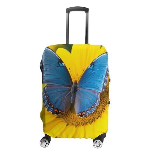 LFDSEPYM Gepäckabdeckung, Reisekoffer-Abdeckung, elastisch, waschbar, Gepäckschutz mit Reißverschluss, Sonnenblumen-Blau, Schmetterling, kratzfest, lustige Gepäckhülle für Koffer 48,3 - 81,3 cm, von LFDSEPYM