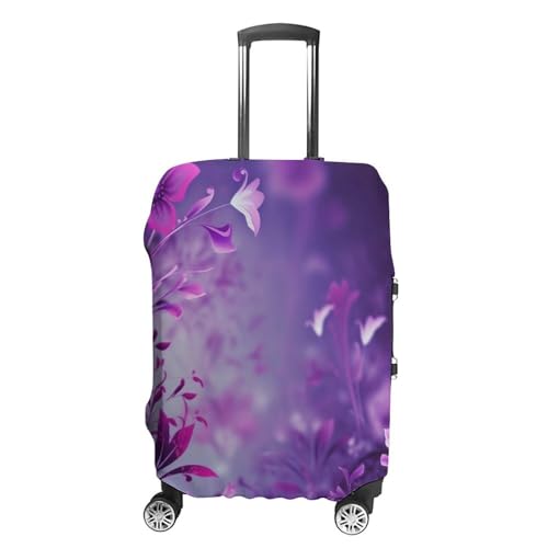 LFDSEPYM Gepäckabdeckung, Reisekoffer-Abdeckung, elastisch, waschbar, Gepäckschutz mit Reißverschluss, violettes Blumenmuster, kratzfester Koffer-Schutz, lustige Gepäckhülle für Koffer 48,3 - 81,3 cm, von LFDSEPYM