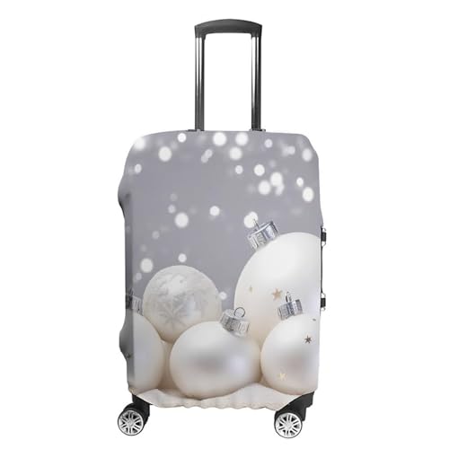 LFDSEPYM Gepäckabdeckung, Reisekoffer-Abdeckung, elastisch, waschbar, Gepäckschutz mit Reißverschluss, weiße Weihnachtsbälle, kratzfester Koffer-Schutz, lustige Gepäckhülle für Koffer 48,3 - 81,3 cm, von LFDSEPYM