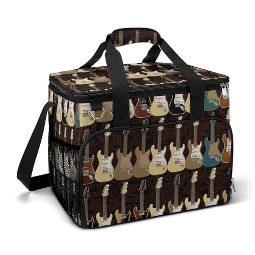 LFDSEPYM Kühltasche, große Lunchtasche mit doppeltem Reißverschluss, Kunst-Gitarren-Muster, isolierte Lebensmitteltasche, wiederverwendbare Lunchbox für Camping, Strand von LFDSEPYM