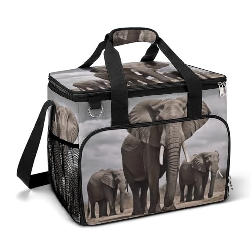 LFDSEPYM Kühltasche, große Lunchtasche mit doppeltem Reißverschluss, afrikanischer Elefant, isolierte Lebensmitteltasche, wiederverwendbare Lunchbox für Camping, Strand von LFDSEPYM