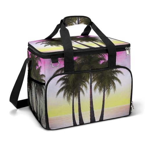 LFDSEPYM Kühltasche, große Lunchtasche mit doppeltem Reißverschluss, tropische Palme, isolierte Lebensmitteltasche, wiederverwendbare Lunchbox für Camping, Strand von LFDSEPYM