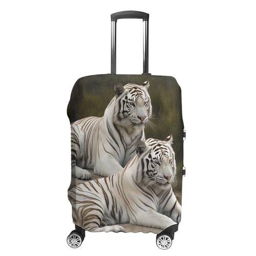 LFDSEPYM White Tigers Kofferabdeckung, waschbar, staubdicht, Gepäckschutz, kratzfest, Reisekoffer-Schutz, passend für 45,7 - 81,3 cm Gepäck, Weiße Tiger, L, Kofferabdeckung von LFDSEPYM